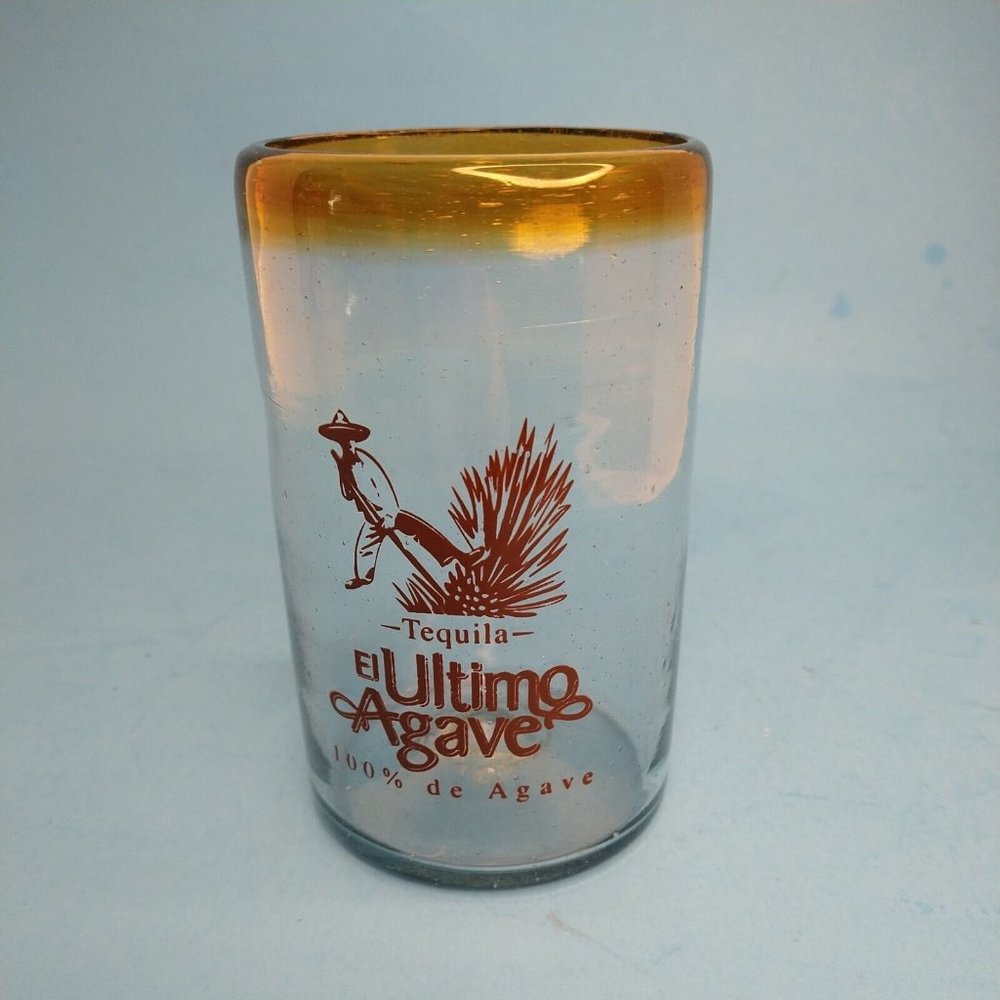 El Ultimo Agave Tequila Hand Blown 5" Beverage Glass Rare Brown Rimmed Glass